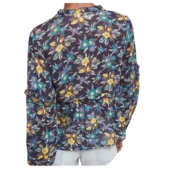 ANTHROPOLOGIE Meadow Rue Strasser Floral Print Embellished Long Sleeve Blouse XS - Picture 2 of 15